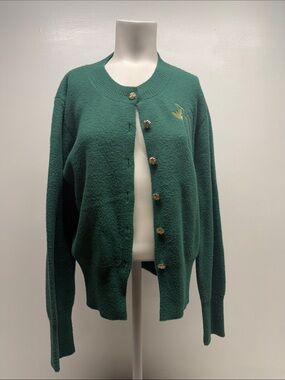 Wicked Cardigan Graphic Sweater Long Sleeve Knit Button Down Top Green Large